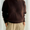 model wearing dark brown mohair pull over sweater