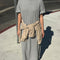 model wearing heather grey relaxed fit t-shirt maxi dress