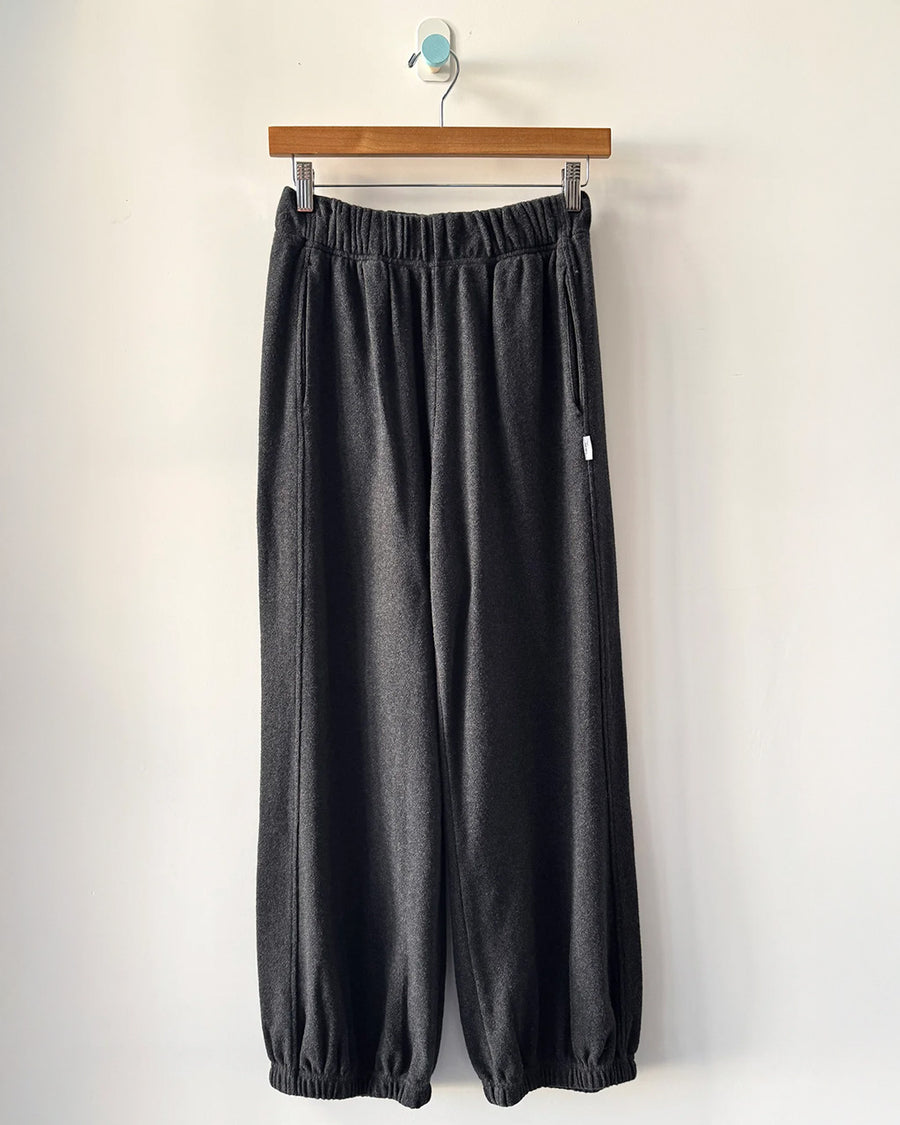 charcoal pointelle cotton balloon pants on a hanger