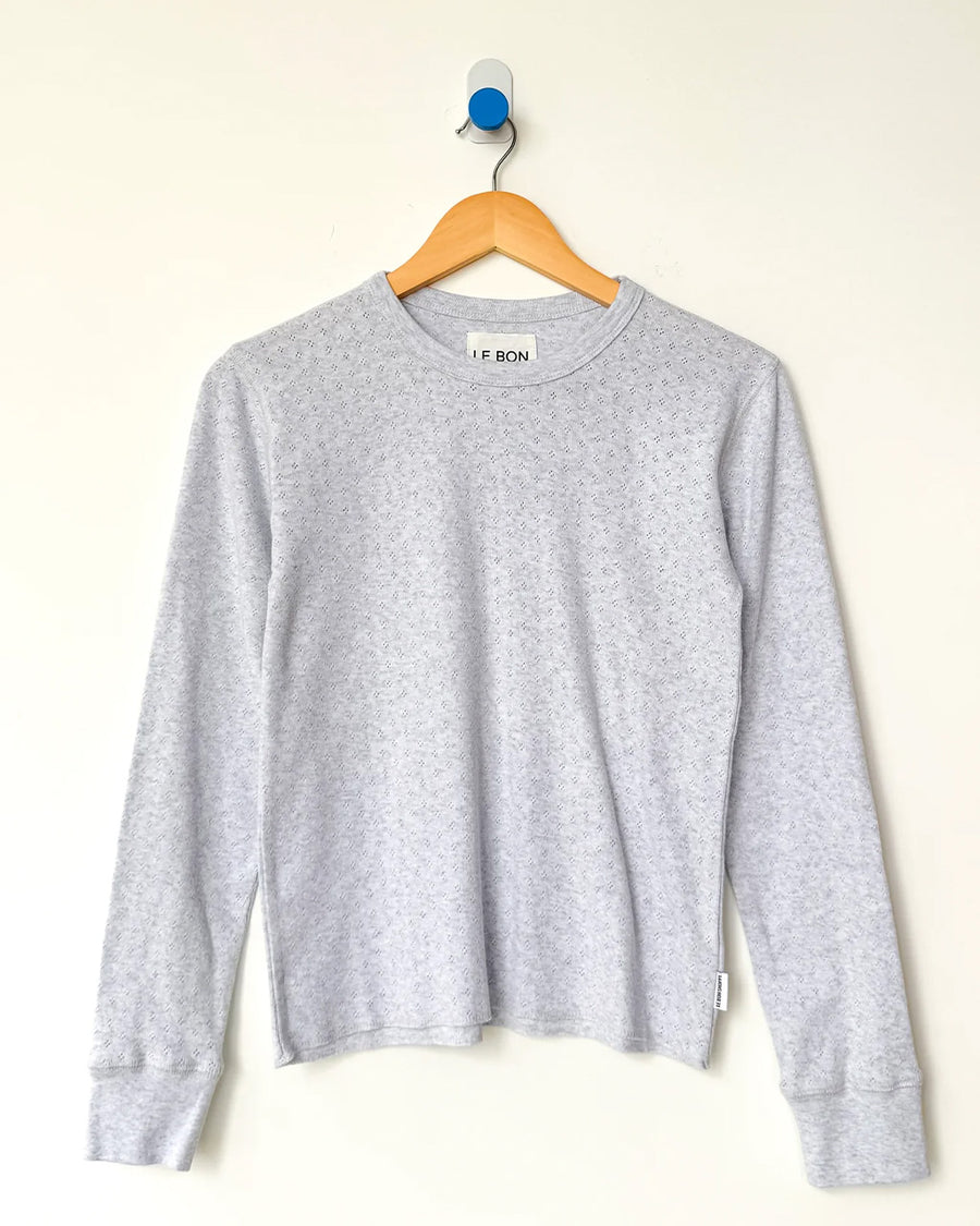 icy grey pointelle long sleeve tee on a hanger