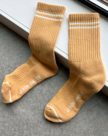 butter ribbed socks with cream stripes