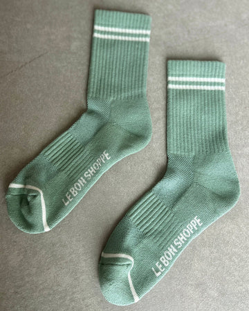 meadow green ribbed socks with white stripes