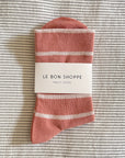 packaged high clay and white striped socks