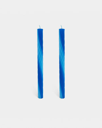set of two light blue and dark blue twist rope candlesticks