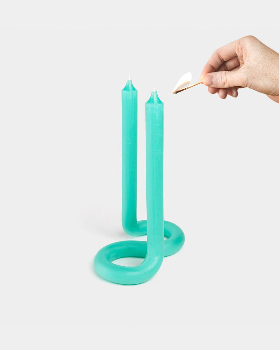 model lighting turquoise double ended twist candlestick