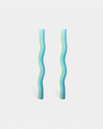 set of two green and blue squiggle candlesticks