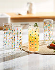 set of 4 glasses with multicolor 'party' dots design