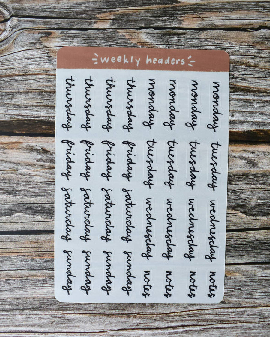 sheet of week planner header stickers