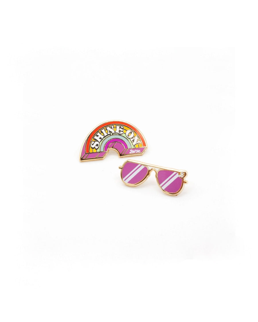 rainbow 'shine on' and pink sunglasses pins