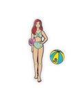 malibu beach misha with mint swimsuit and yellow and teal beach ball pins