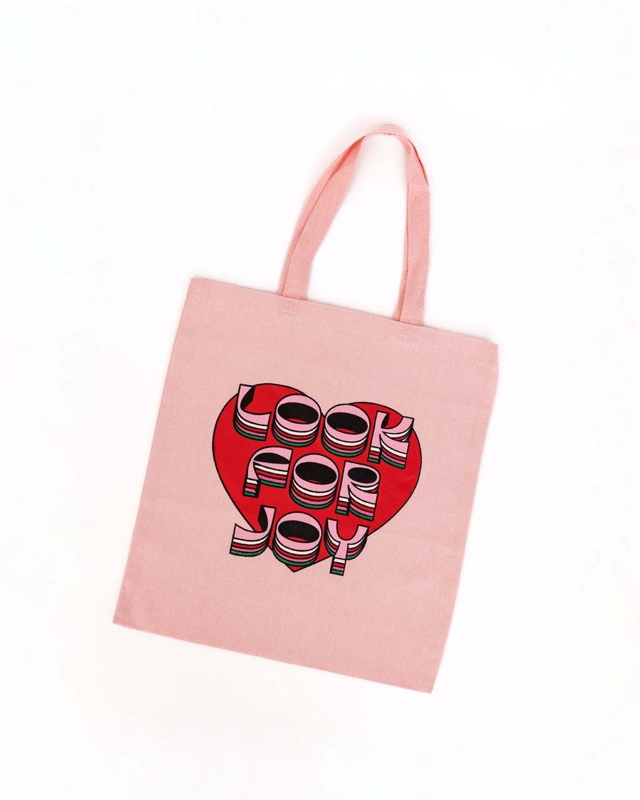 pink 'look for joy' heart tote bag