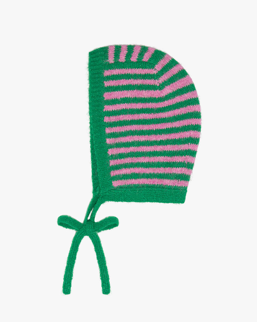 pink and green thin striped bonnet