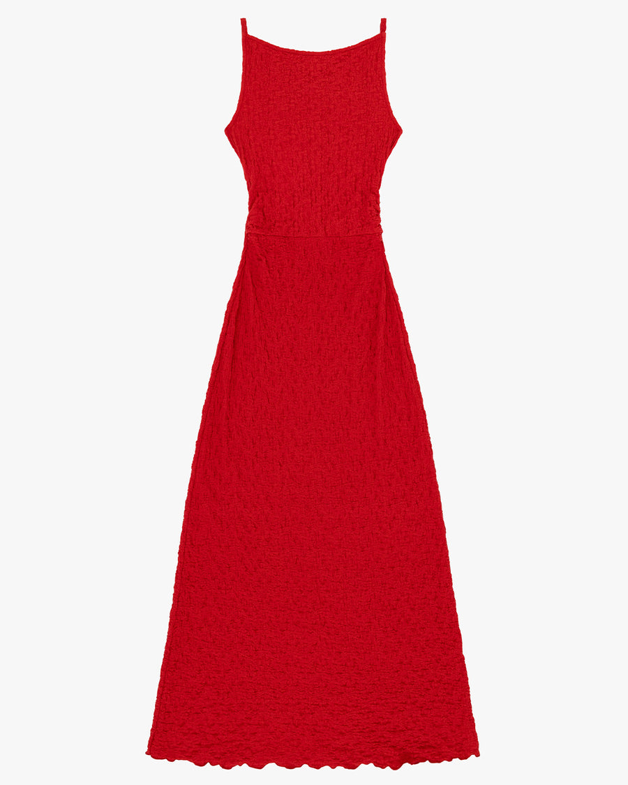 pepper red crinkle tank maxi dress with open tie back
