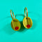 olive dangle earrings on gold hoops