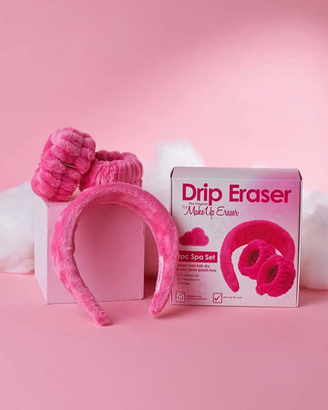 drip eraser set with hot pink headband and two terry cloth wristbands