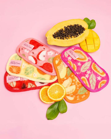 set of 5 makeup erasers in various fruit prints