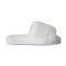 sideview of white faux fur slippers