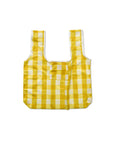 yellow and white gingham market bag