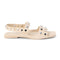 side view of natural suede slingback sandals with silver circle stud accents