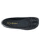 top view of black ballet flats with black dainty bow on the front and split toe detail