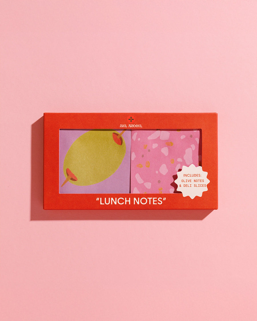 set of 2 sticky notes pads: Olive Notes, Deli Slices.