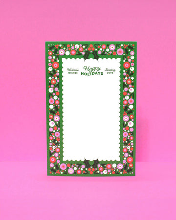 4 x 6 in. notepad with green border with colorful abstract garland print