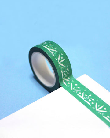 roll of green washi tape with pretty 'dancing flowers' print