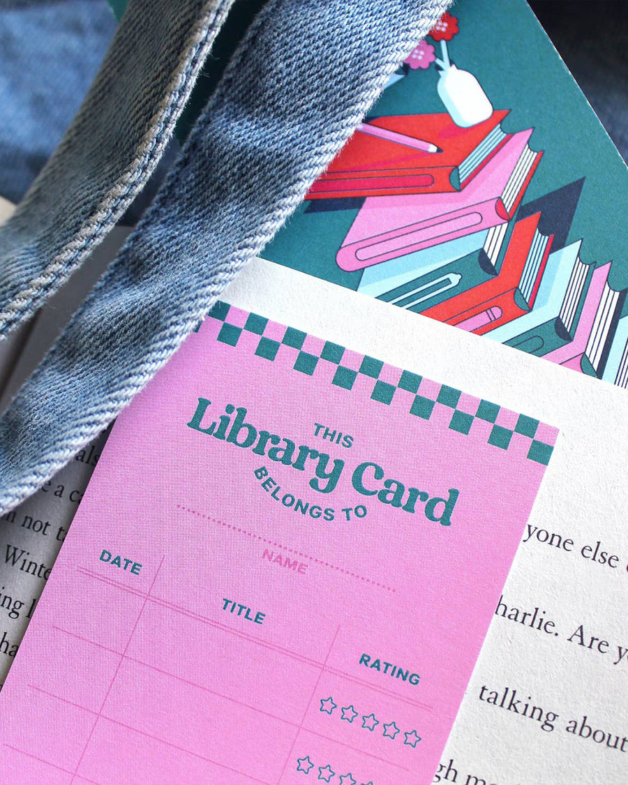 purple library card reading tracker bookmark