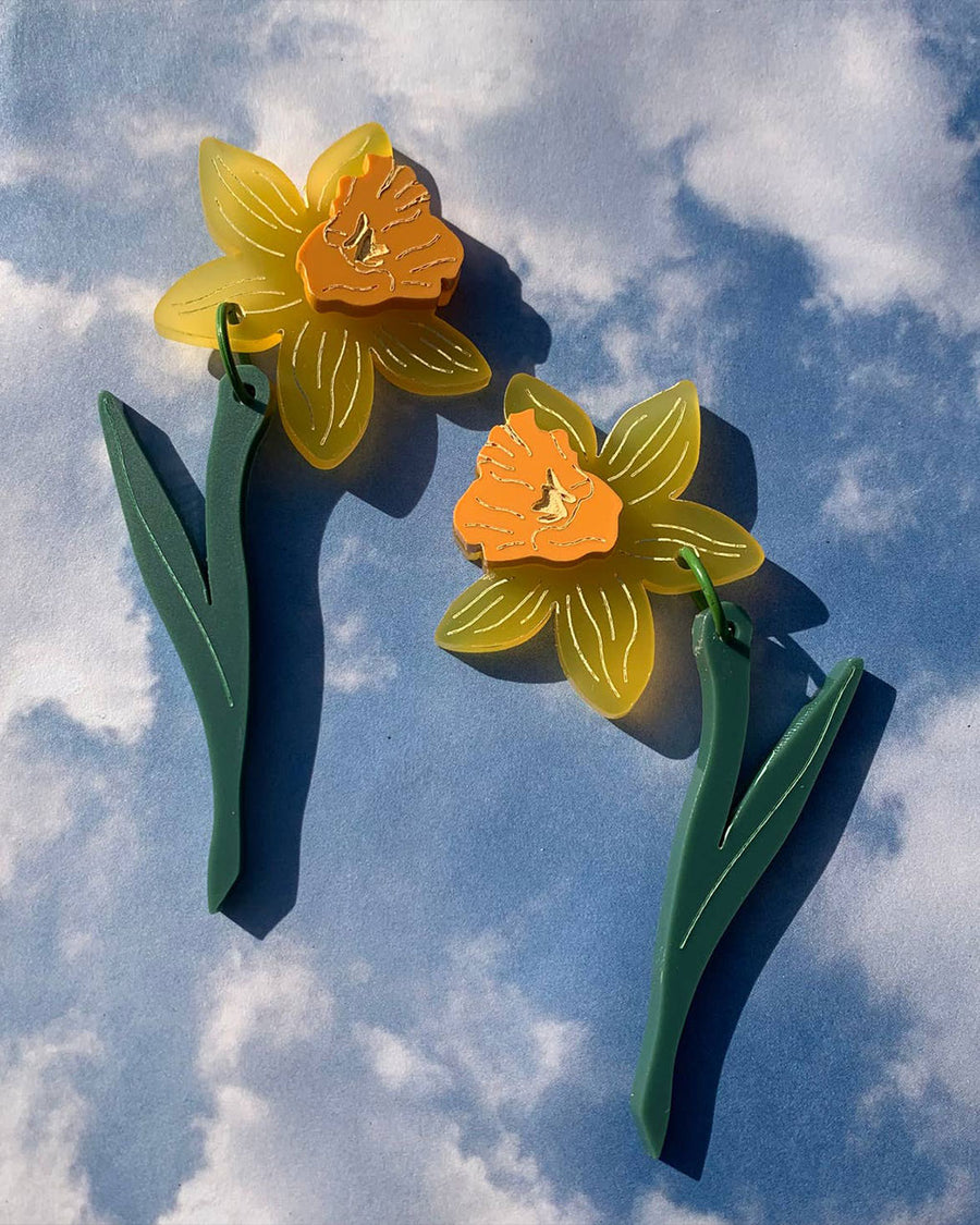 large yellow daffodil dangle earrings