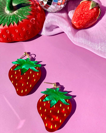 large strawberry shaped dangle earrings
