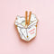 white take out box enamel pin with movable noodle piece