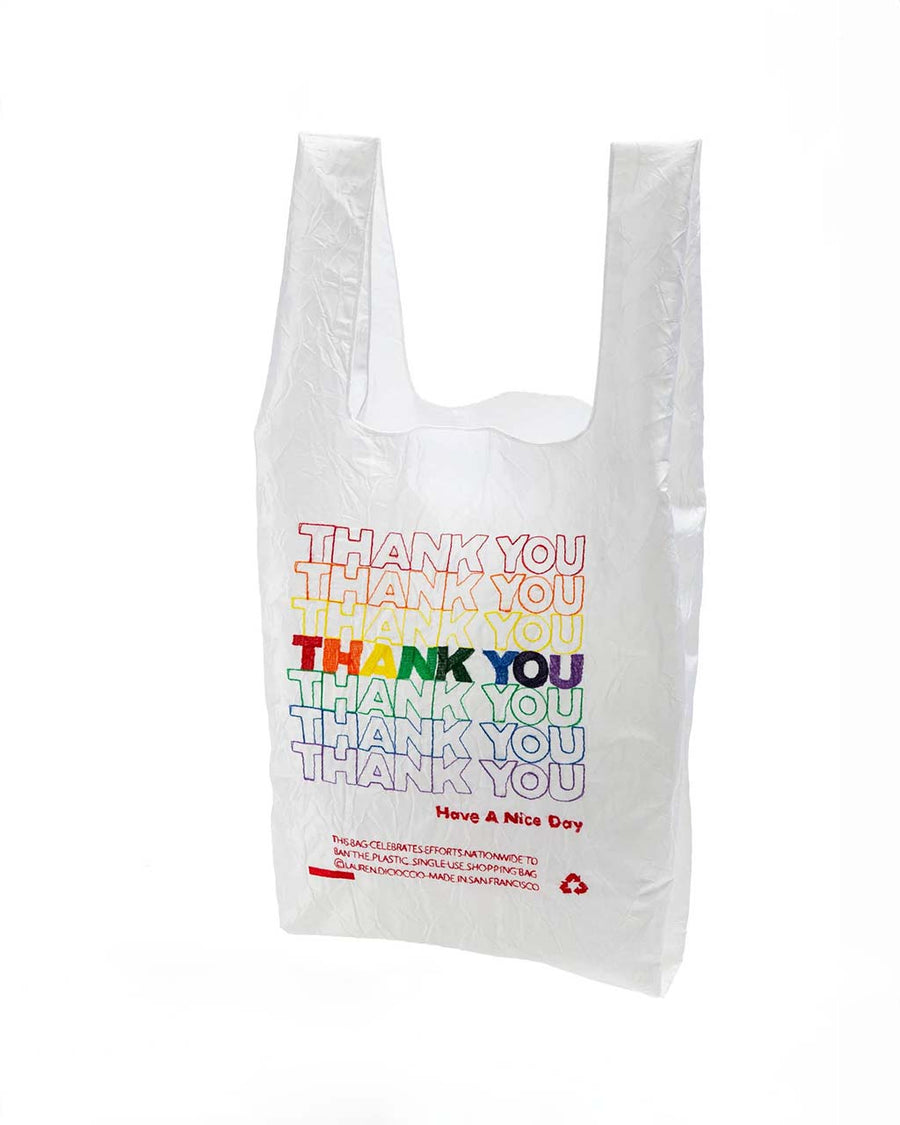 embroidered rainbow thank you reusable bag