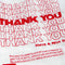 up close of embroidered red thank you reusable bag