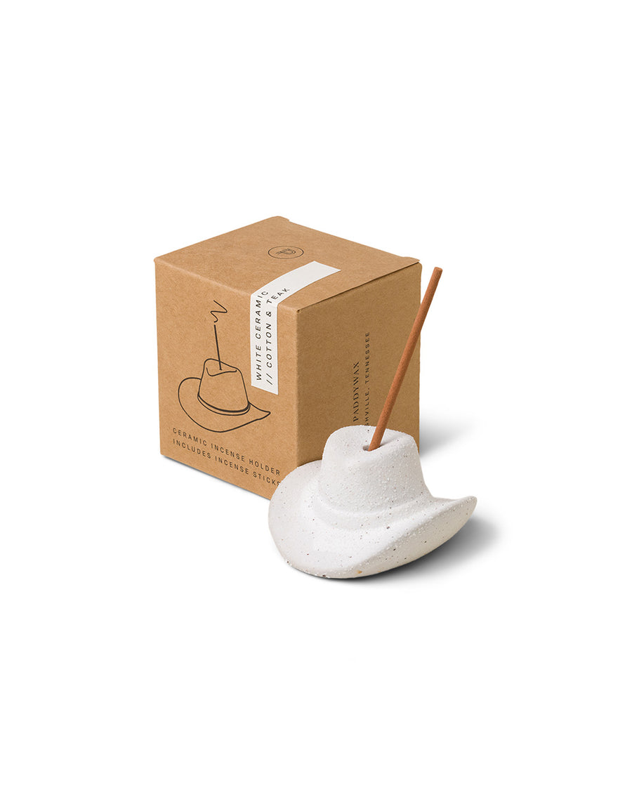 white cowboy hat incense holder and box