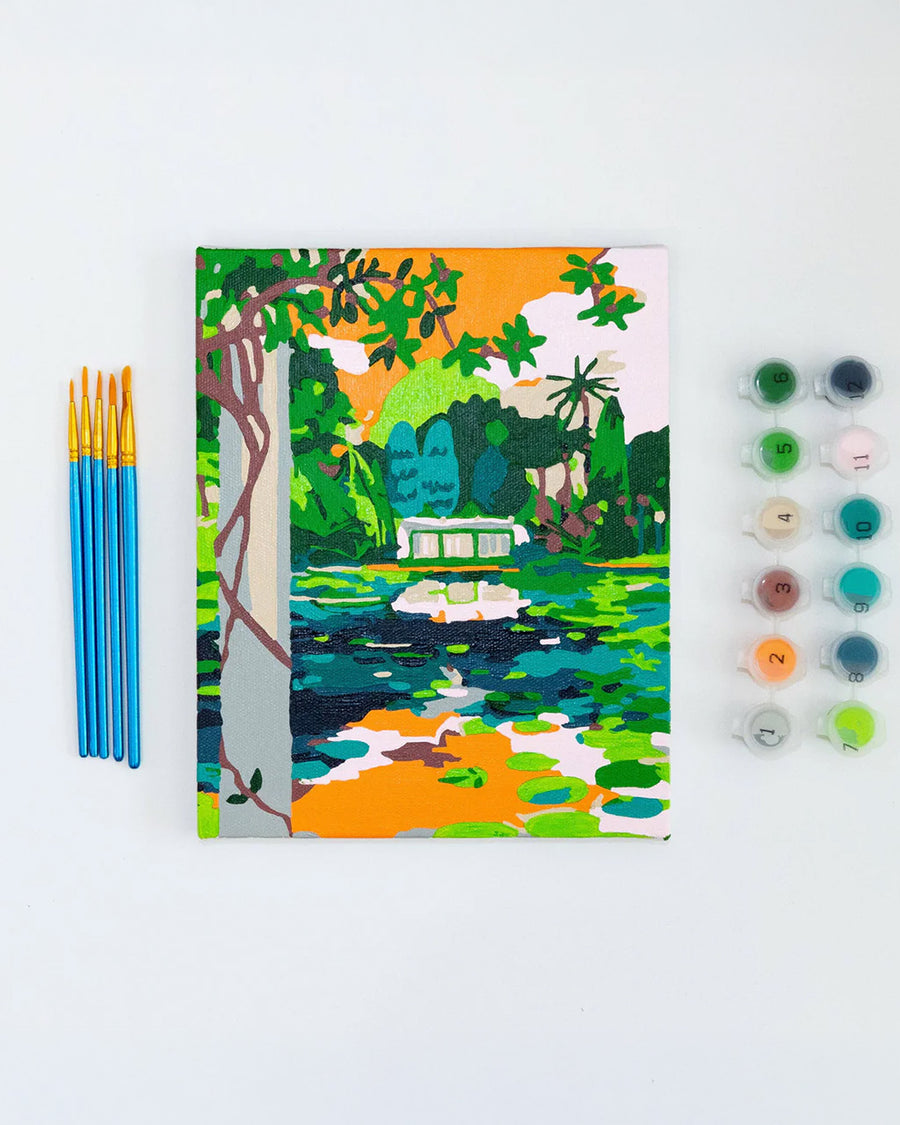 painted la foelia paint by numbers kit with pots of paint and 5 paintbrushes