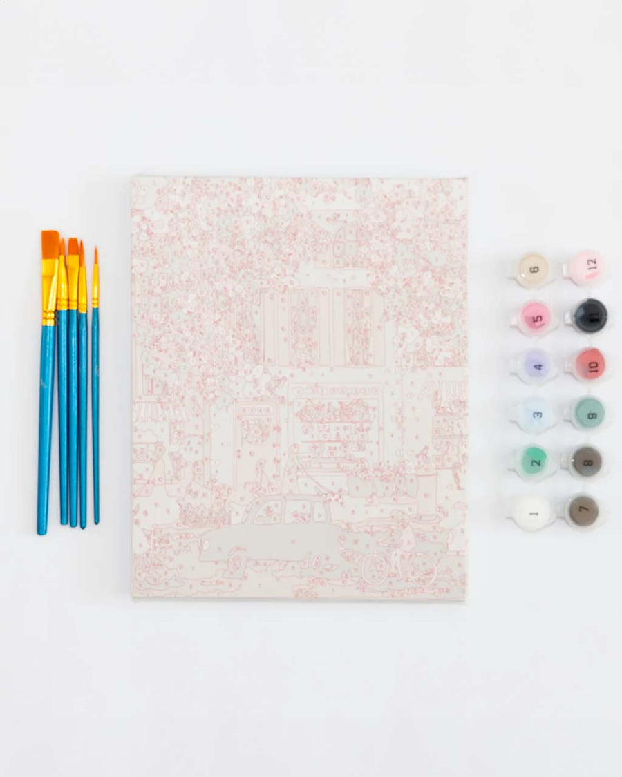 unpainted paint by numbers kit with periwinkle floral city image