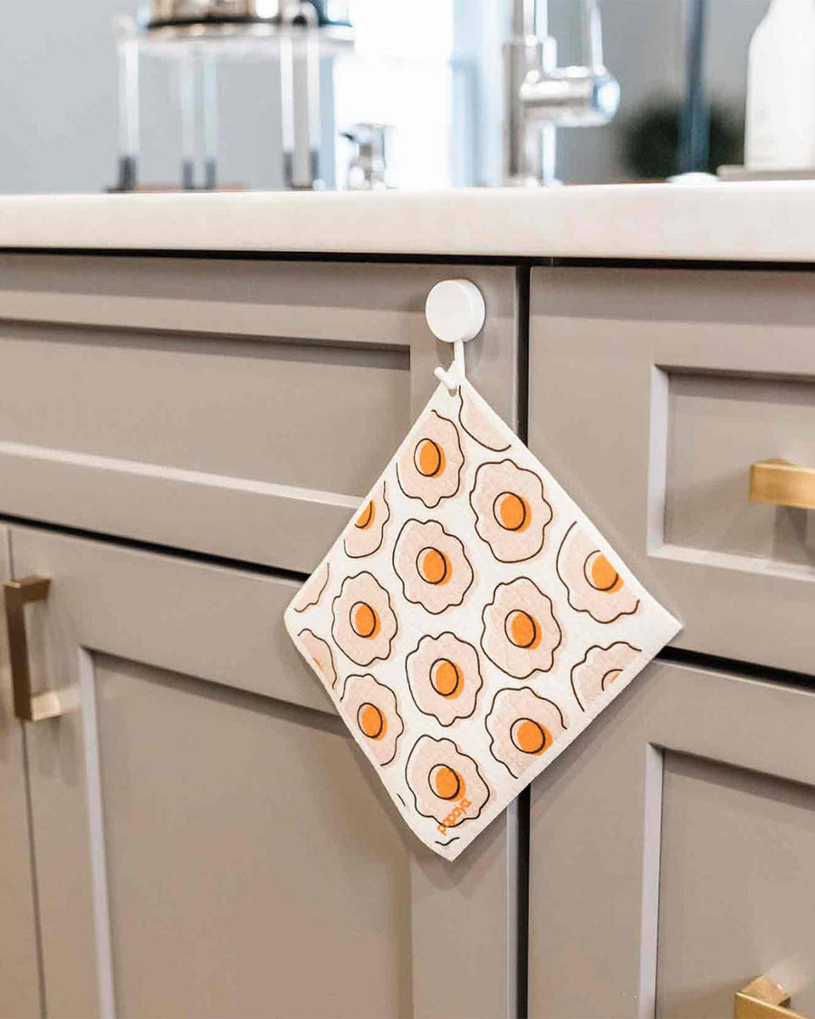 hanging swedish dishcloth with abstract egg print