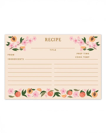set of 50 peach colored recipe cards with a peach and floral print border
