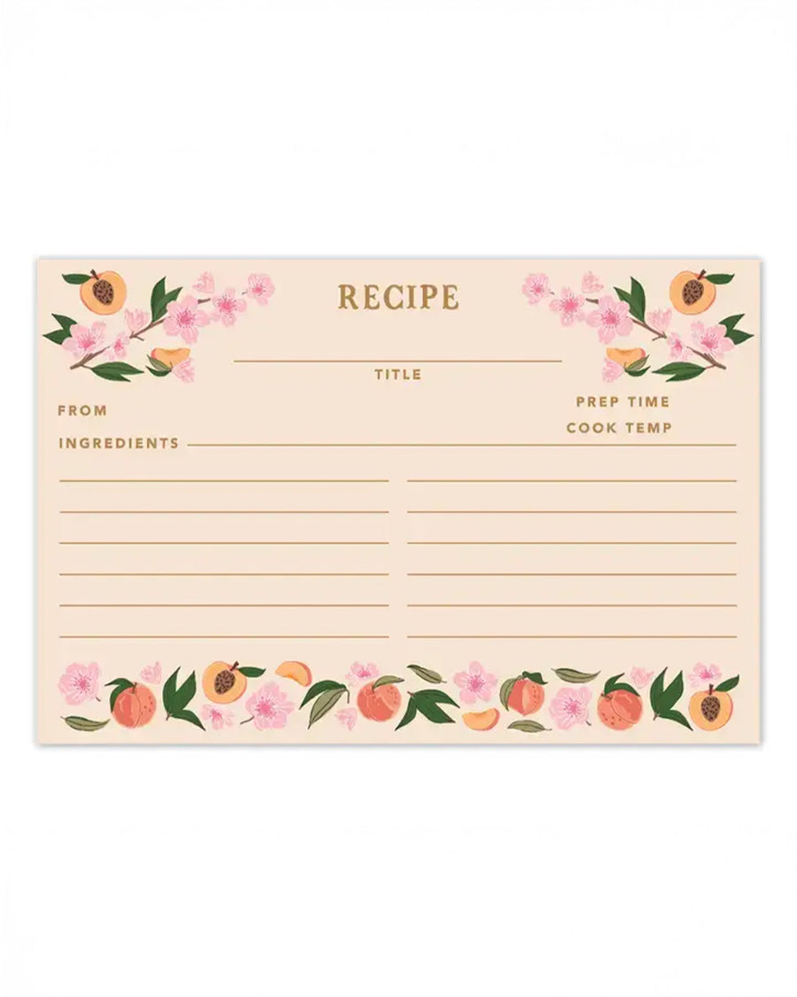 set of 50 peach colored recipe cards with a peach and floral print border