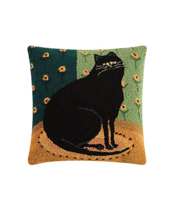 square throw pillow with black cat image