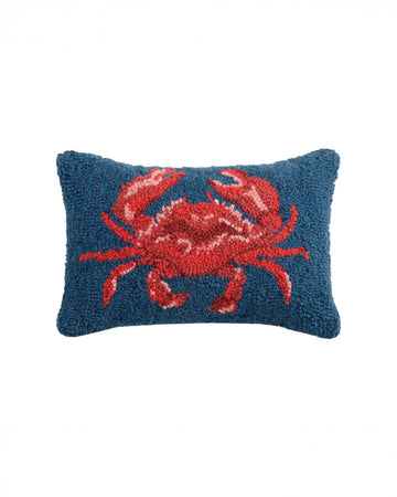 blue pillow with red crab print