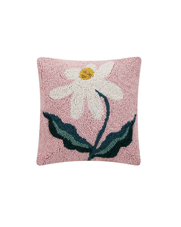 pink 10 in. x 10 in. throw pillow with single white daisy design