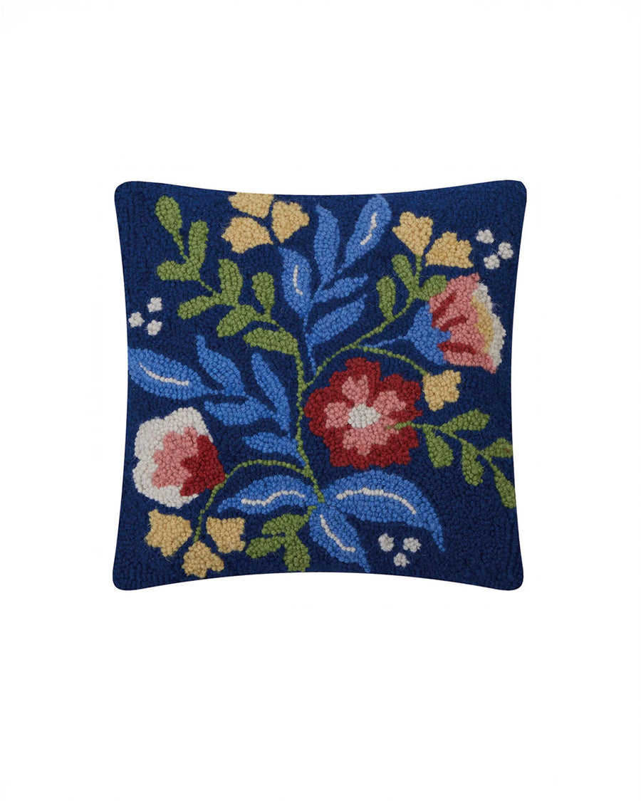 navy blues square pillow with colorful flowers bouquet print