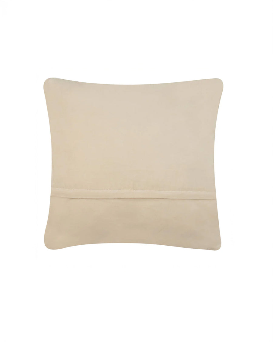 cream back of navy blues square pillow with colorful flowers bouquet print