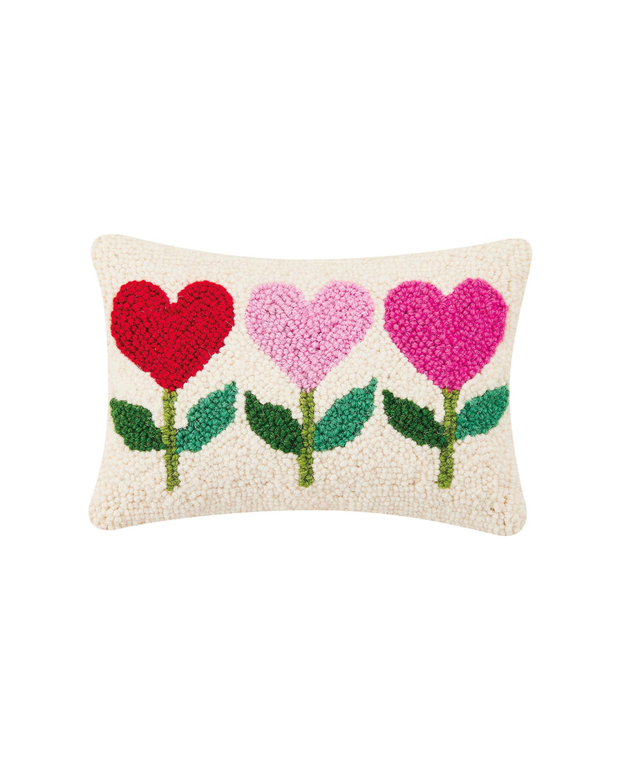rectangle throw pillow with cream ground and pink and red heart flower design