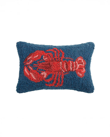 blue throw pillow with red lobster print