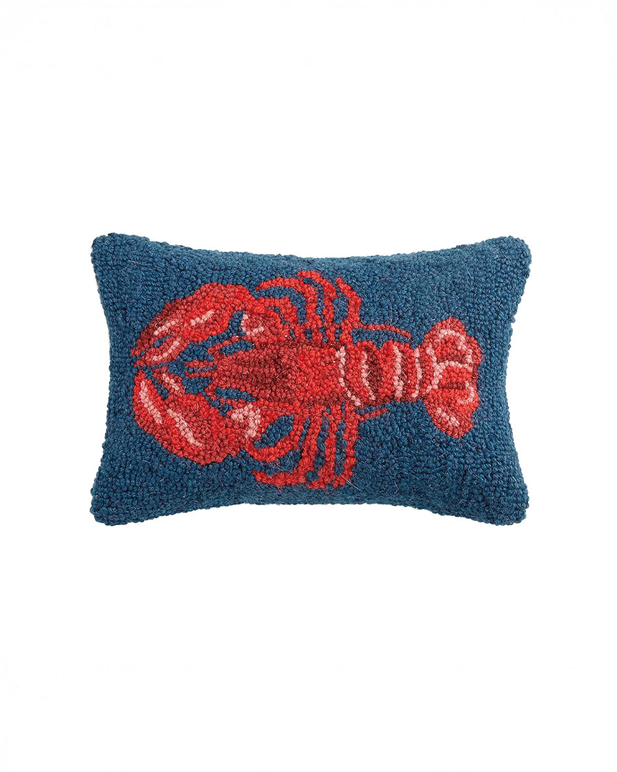 blue throw pillow with red lobster print