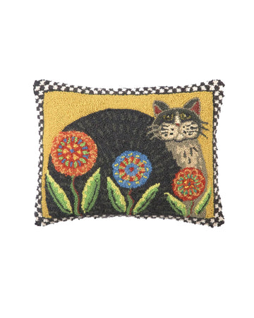 rectangle throw pillow with fun cat and flower print