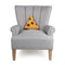 slice of pepperoni pizza hooked pillow on chair