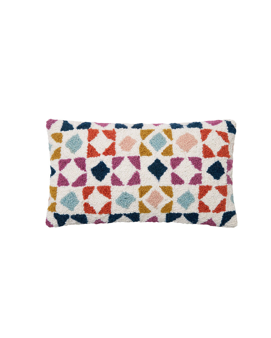 rectangular lumbar throw pillow with colorful quilted print